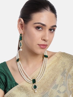 QUEENDOM Brass Gold-plated Green Jewellery Set(Pack of 2)