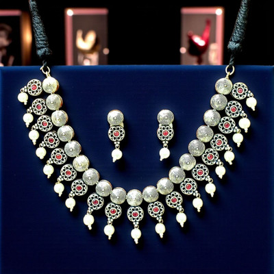 Aroras Bridal & Fashion Jewellery Brass Silver Pink, Silver Jewellery Set(Pack of 1)