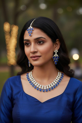 paridhi enterprises Brass Gold-plated Blue, White Jewellery Set(Pack of 3)