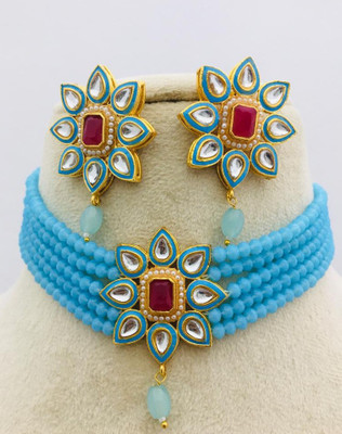 RR Jeweller Brass Gold-plated Turquoise Jewellery Set(Pack of 1)