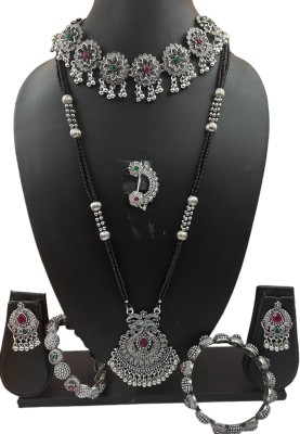 Antiquejewellry Oxidised Silver Rhodium Black, Green, Pink Jewellery Set(Pack of 1)