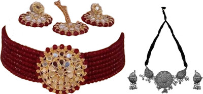 JMBW INTERNATIONAL Alloy Maroon, Silver Jewellery Set(Pack of 2)