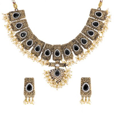 Shining Jewel Brass Gold-plated Black Jewellery Set(Pack of 1)