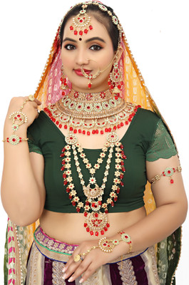 KKIMITATION Alloy Gold-plated Red Jewellery Set(Pack of 1)
