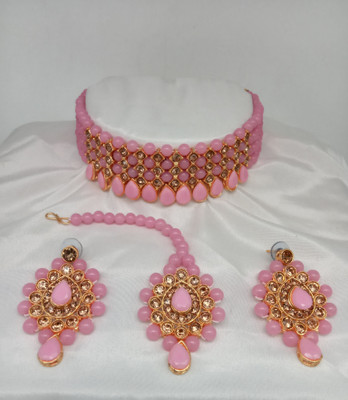 AMHRIK IMITATION Alloy Gold-plated Pink Jewellery Set(Pack of 1)
