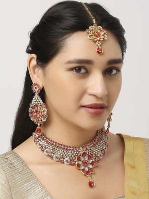 VATSALYA creation Alloy Gold-plated Red Jewellery Set(Pack of 1)