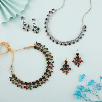 Alasca Brass Gold-plated Silver, Gold, Green, Maroon Jewellery Set(Pack of 2)