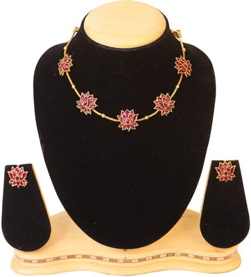 Swarajshop Alloy Gold-plated Pink Jewellery Set(Pack of 3)
