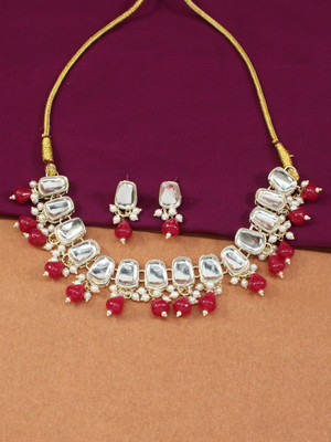 J D Jewellers Alloy Maroon, White Jewellery Set(Pack of 1)