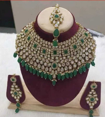 NECKIE Alloy Gold-plated Green Jewellery Set(Pack of 4)