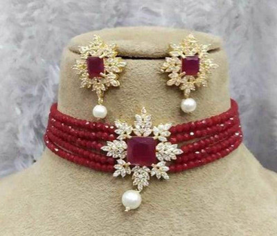 Ridhi Sidhi Collection Brass Gold-plated Red Jewellery Set(Pack of 1)