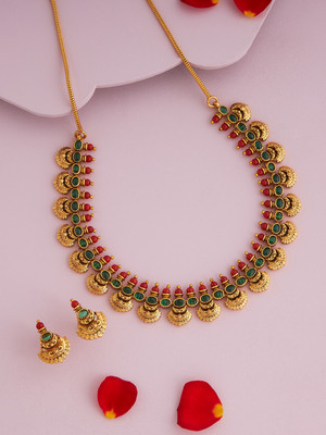 Kushal's Fashion Jewellery Copper Gold-plated Green Jewellery Set(Pack of 3)