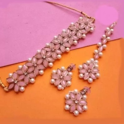 jatin imitation Metal, Stone Gold-plated Pink Jewellery Set(Pack of 4)