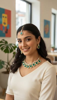Hindcraft Metal Gold-plated Green Jewellery Set(Pack of 3)