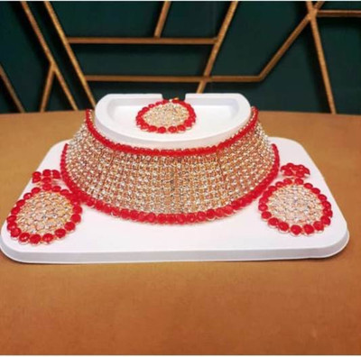 NH Fashion Crystal Gold-plated Ruby Red, Gold Jewellery Set(Pack of 1)