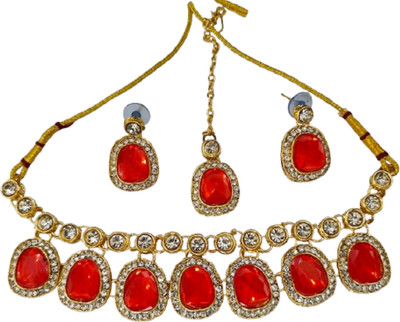 Sudiksha Jewellery Alloy Gold-plated Red Jewellery Set(Pack of 4)