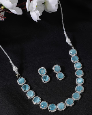 Trink Alloy Rhodium Blue Jewellery Set(Pack of 3)