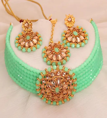 Rajasthan Imitation Alloy Gold-plated Green Jewellery Set(Pack of 1)