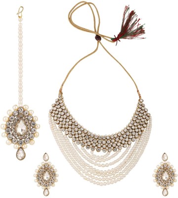 Bhana Jewells Brass Gold-plated White Jewellery Set(Pack of 4)