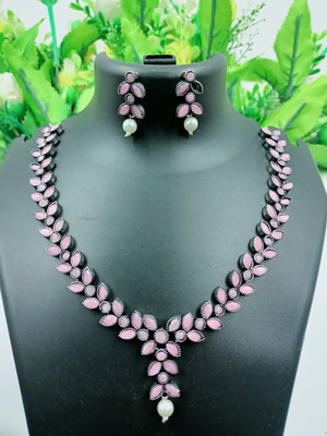 PBM CREATIONS Oxidised Silver Pink Jewellery Set(Pack of 2)