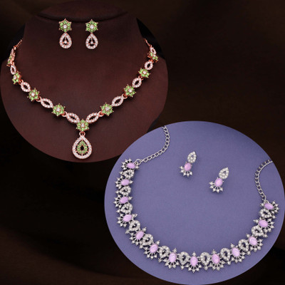 Vedda Brass Gold-plated Rose Gold, Green, Purple Jewellery Set(Pack of 1)