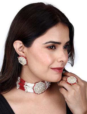 Divisha Alloy Gold-plated Red, White Jewellery Set(Pack of 1)