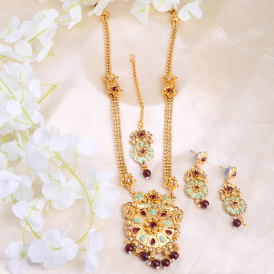 SS IMITATION JEWELLERY Alloy Gold-plated Maroon Jewellery Set(Pack of 3)