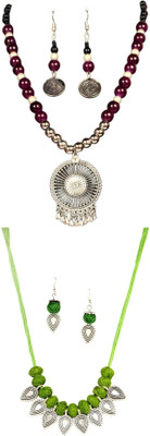 HOUSE OFF COMMON Oxidised Silver Black, Silver, Green Jewellery Set(Pack of 2)