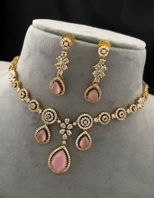 ACHU JEWELS Brass Gold-plated Pink Jewellery Set(Pack of 1)