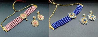 R A Enterprises Alloy Gold-plated Pink, Blue Jewellery Set(Pack of 2)