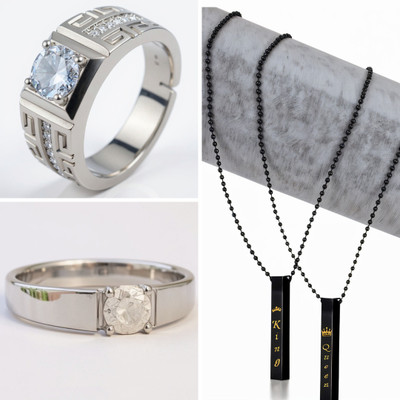 KURMASHOP Stainless Steel Sterling Silver Silver, White, Black Jewellery Set(Pack of 4)