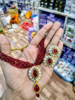 MK Gallery Brass Red Jewellery Set(Pack of 1)