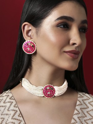 RUBANS Brass Gold-plated Pink, White Jewellery Set(Pack of 2)