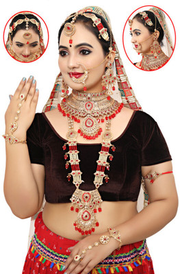 SHIVSHAKTI Alloy Gold-plated Red Jewellery Set(Pack of 7)