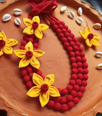 SAKHI Fabric Red Jewellery Set(Pack of 1)