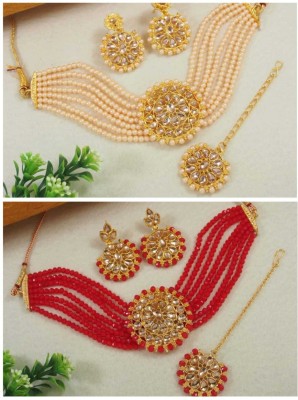 Moksh art Alloy Gold-plated Beige, Red Jewellery Set(Pack of 1)