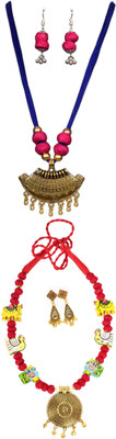 HOUSE OFF COMMON Oxidised Silver Blue, Pink, Gold, Multicolor Jewellery Set(Pack of 2)