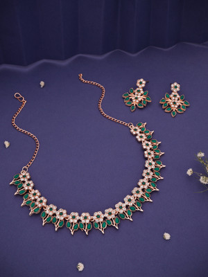 Alasca Brass Gold-plated Rose Gold, White, Green Jewellery Set(Pack of 1)