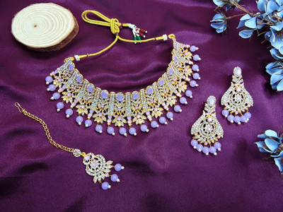 VATSALYA creation Alloy Gold-plated Purple Jewellery Set(Pack of 1)