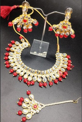 Divyanshcolle Alloy Gold-plated Red Jewellery Set(Pack of 1)