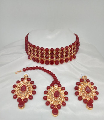AMHRIK IMITATION Alloy Gold-plated Maroon Jewellery Set(Pack of 1)