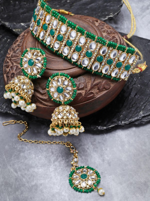 Sukkhi Alloy Gold-plated Green, White Jewellery Set(Pack of 1)