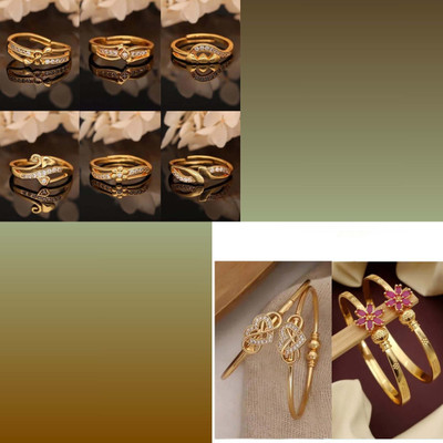 VEDDAA Brass Gold-plated Silver, Multicolor, Green Jewellery Set(Pack of 8)