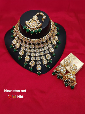 YFJ Brass Gold-plated Green Jewellery Set(Pack of 4)