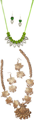 HOUSE OFF COMMON Oxidised Silver Green, Multicolor Jewellery Set(Pack of 2)