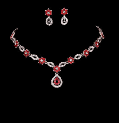 Matram Alloy Rhodium Red Jewellery Set(Pack of 1)