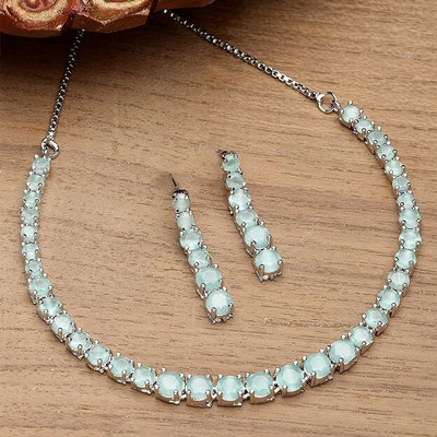 Moonron Brass Rhodium Turquoise Jewellery Set(Pack of 1)