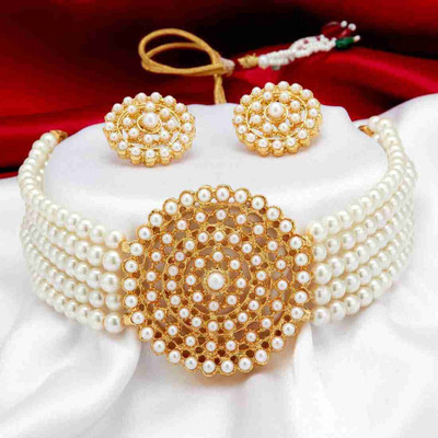 MANMOHINIRAJ Mother of Pearl Gold-plated White Jewellery Set(Pack of 1)