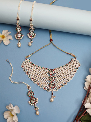 JEWELS GURU Alloy Gold-plated Gold, White Jewellery Set(Pack of 1)