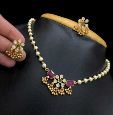 Malta Alloy Gold-plated Red Jewellery Set(Pack of 1)